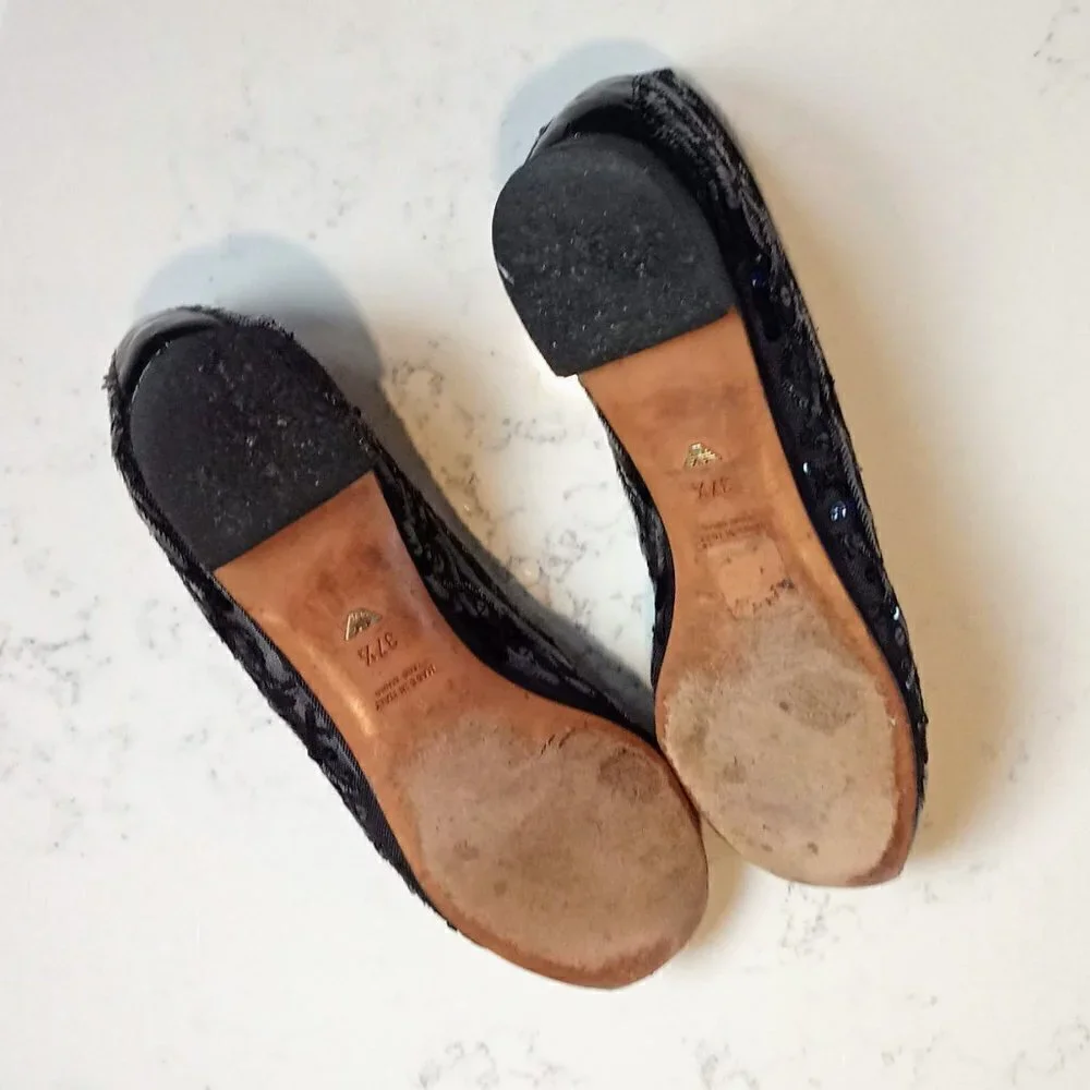 Giorgio Armani Black Mesh Sequin Italian Ballet Flats